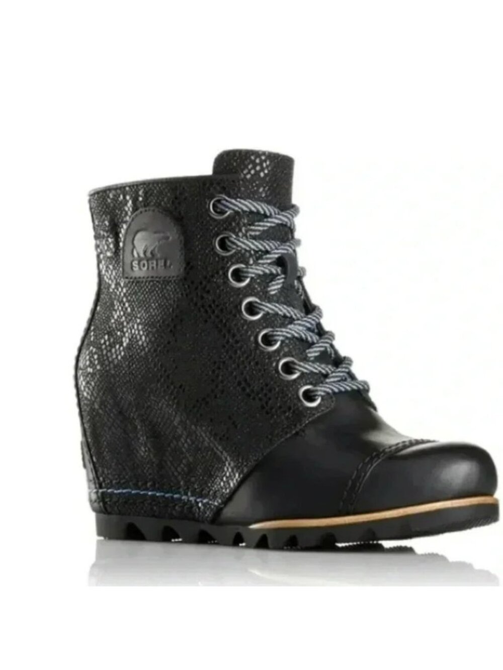 Sorel 1964 Premium Waterproof Snake Print Leather Lace Wedge Boots Womens 8.5